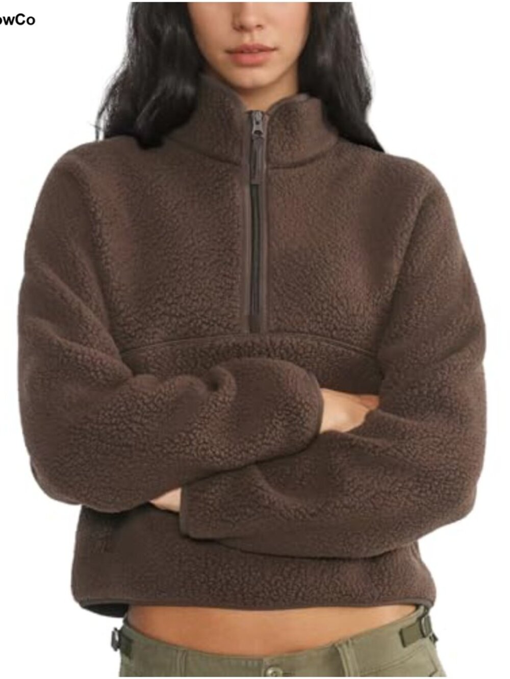 Women's Sherpa Fleece Quarter Zip Pullover Sweatshirt Warm Fuzzy Jacket